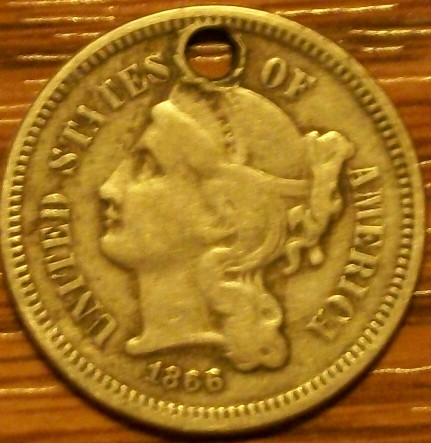 1866-3-Cent-Piece-That's-Holed